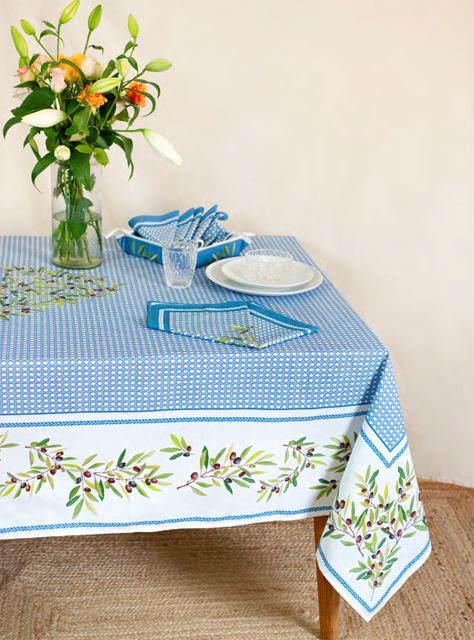 French tablecloth coated or cotton (Nyons. azur blue)